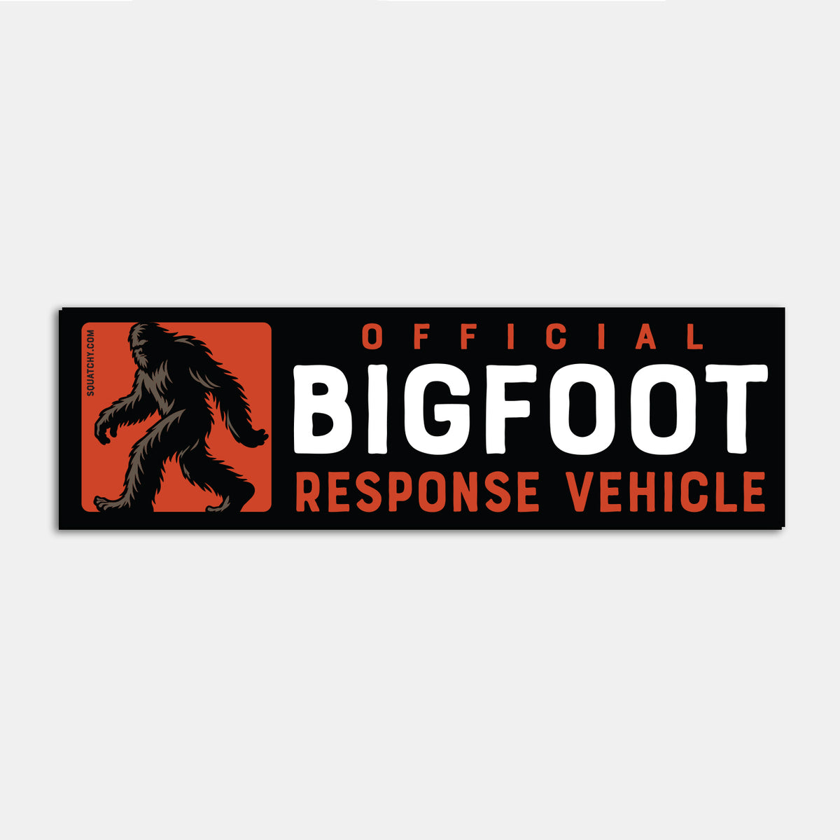 A single Official Bigfoot Response Vehicle sticker lies flat, its orange panel and bold white lettering clearly visible.