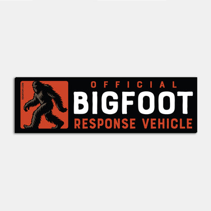 A single Official Bigfoot Response Vehicle sticker lies flat, its orange panel and bold white lettering clearly visible.