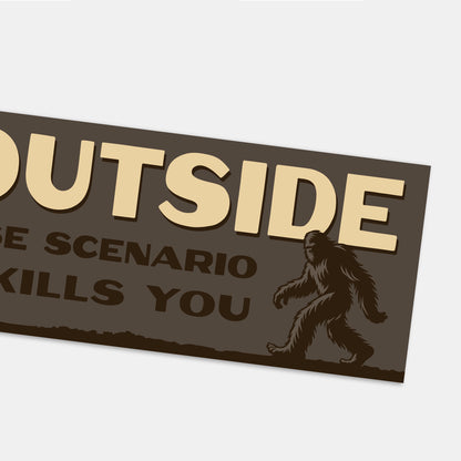 A diagonal closeup catches the walking Bigfoot graphic and bold text of the Go Outside Worst Case Scenario sticker.