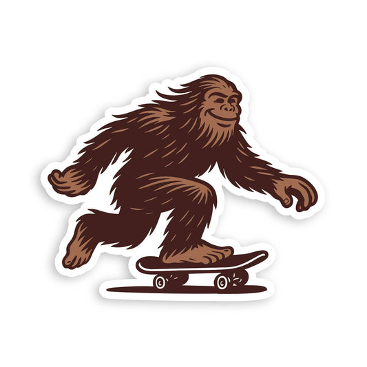 On plain white, the Later Skater Bigfoot sticker shows a brown sasquatch pushing along on a skateboard.