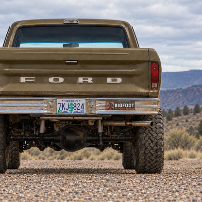 A smaller strip version of the Bigfoot Response Vehicle sticker rides the rear bumper of an Oregon pickup truck.